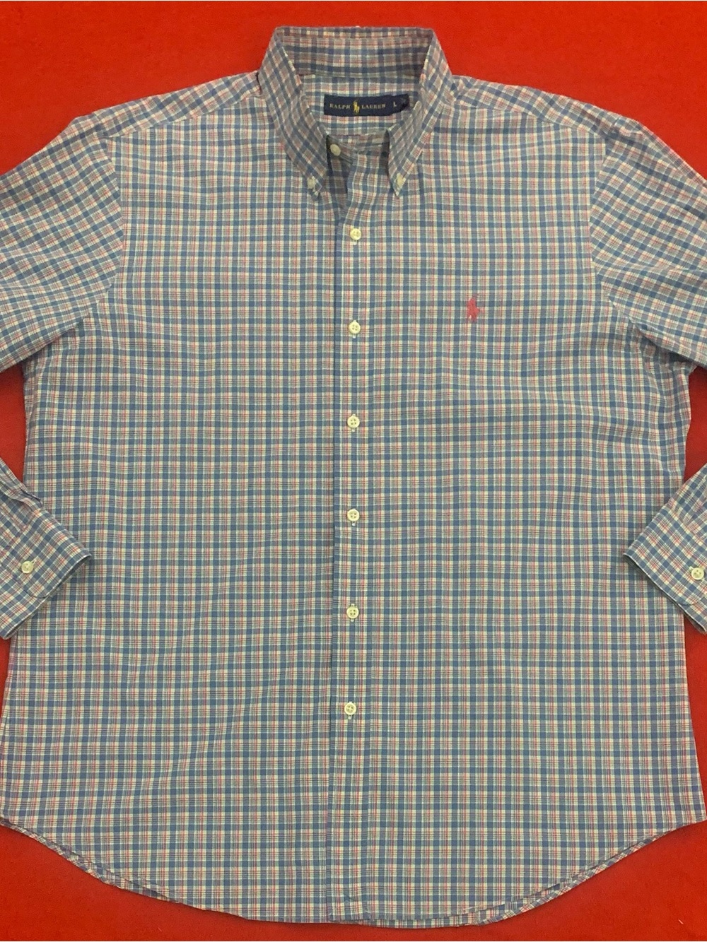 RALPH LAUREN LS Pink White & Blue Plaid Shirt - Picture 2 of 7